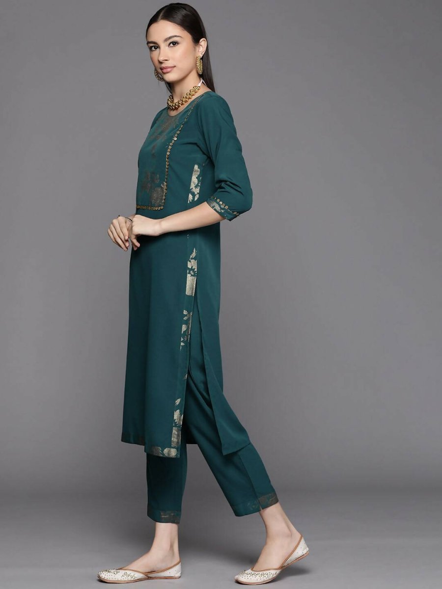 Ahalyaa Womens Dark Green Crepe Smoke Printed Kurta Pant Set With Dupatta - Distacart