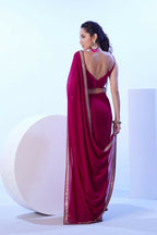 Pink Satin Moss Solid Designer & Lace Work Saree - Samaa