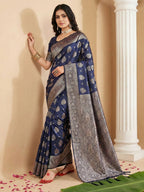 Shree Shyam Fashion Navy Blue Silk Blend Saree - Distacart