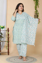 Miravan Women's Plus Size Floral Printed Straight Kurta And Palazzo With Dupatta Set