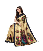 Vamika Golden Cream Printed Art Silk Saree