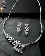 VOJ Silver Plated AD Studded Designer Handcrafted Jewellery Set