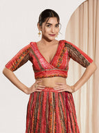 Joban Fashion Maroon Multi Brocade Padded Blouse With V Neck Elbow Sleeves - Distacart