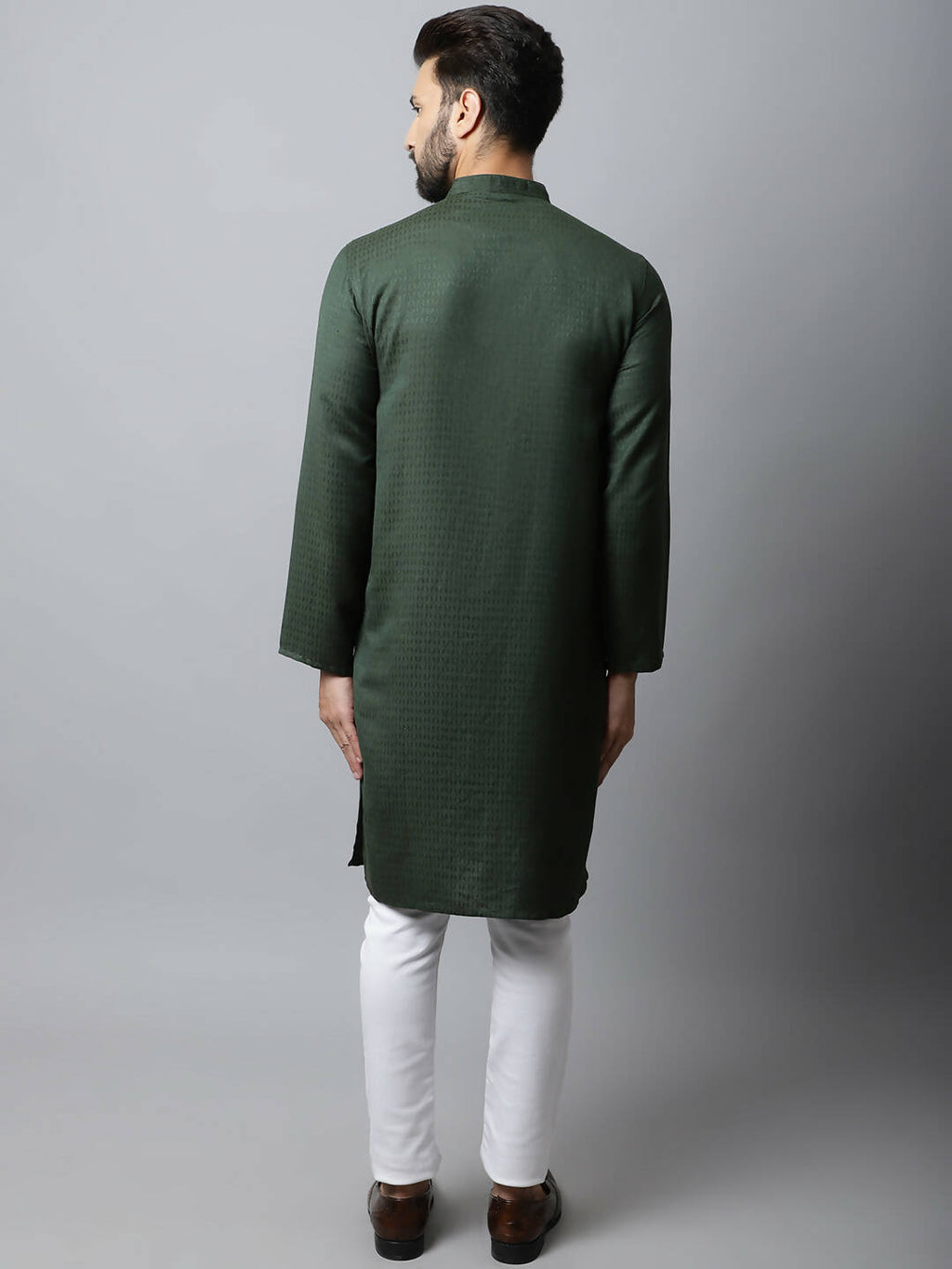 Even Apparels Green Color Viscose Pure Cotton Men's Kurta With Band Collar (SLD1197) - Distacart