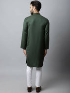 Even Apparels Green Color Viscose Pure Cotton Men's Kurta With Band Collar (SLD1197) - Distacart