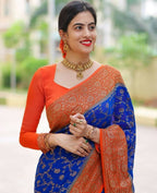 DEIANA'S Beautiful Designer Golden zari Soft Lichi Silk Saree - Royal Blue