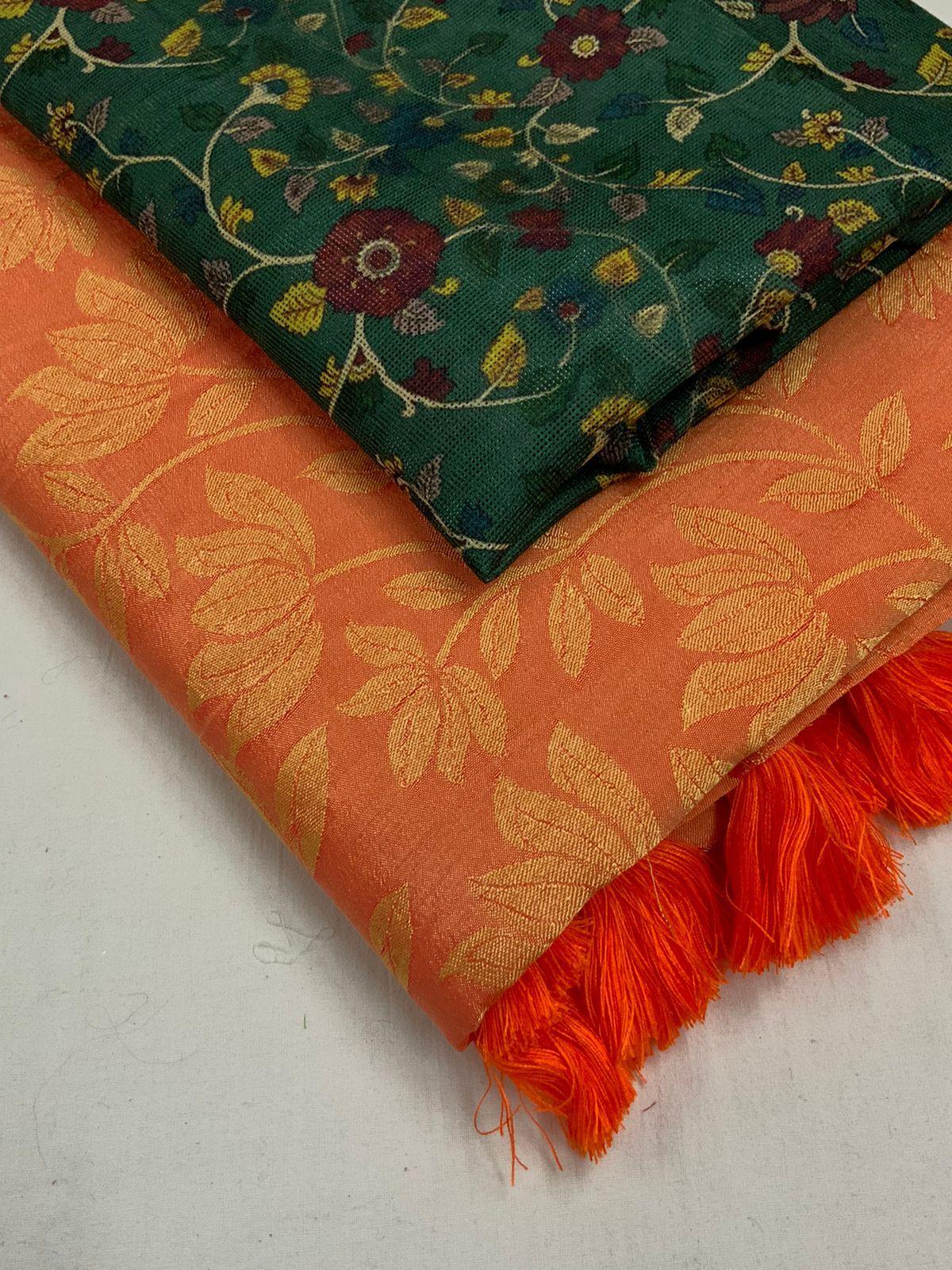 Saffron Jute Silk Woven Design Saree with Unstitched Blouse - Hiral Fashion