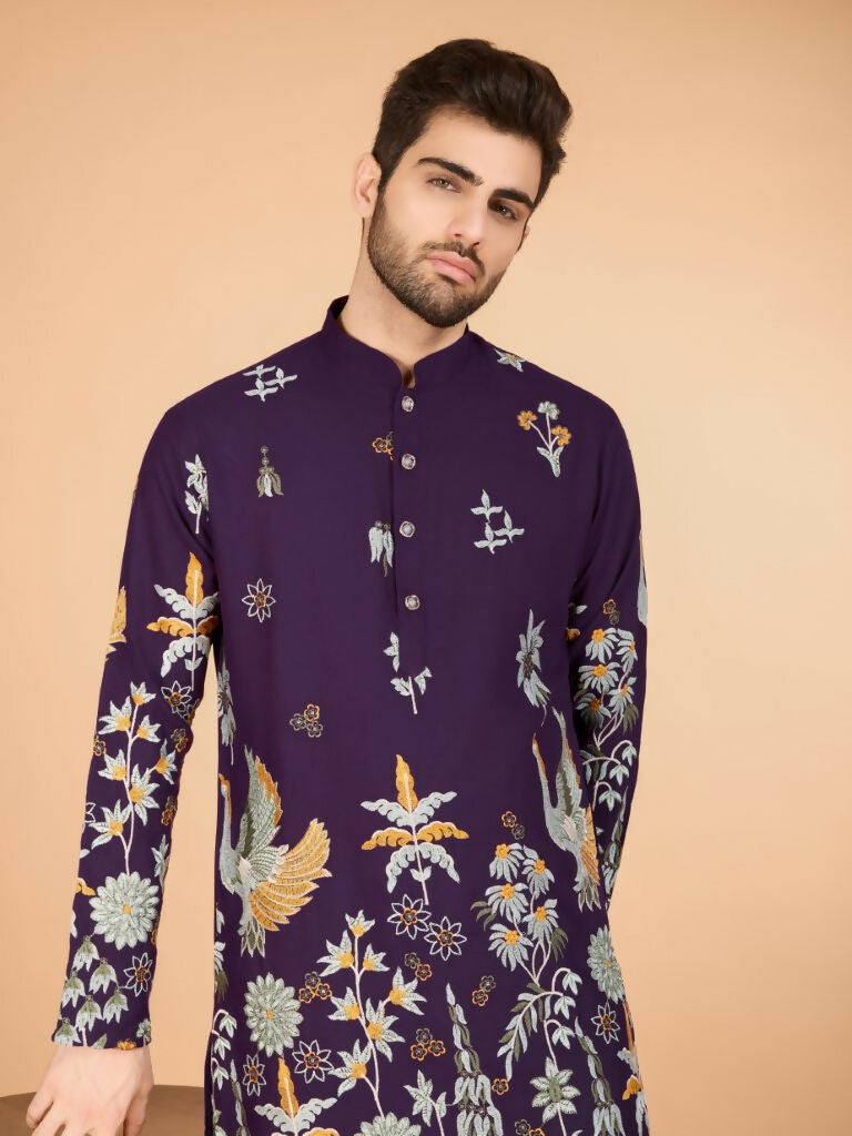 Vastranavya Exclusive Wedding Wear Viscose Rayon Thread Embroidered Work Kurta