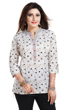 Snehal Creations Vibrant Vigour White Cotton Printed Short Tunic - Distacart