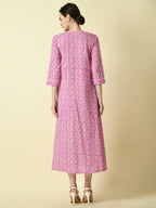 Myshka Women's Pink Floral Printed Gown Dress - Distacart