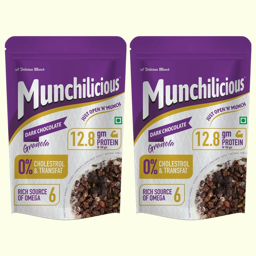 Munchilicious Granola - Dark Chocolate, Healthy & Nutritious Breakfast Cereal with Whole Nuts
