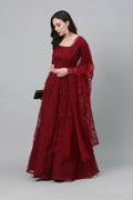 Maroon Net Thread embroidery with stone work Lehenga Choli with Dupatta - Jivika