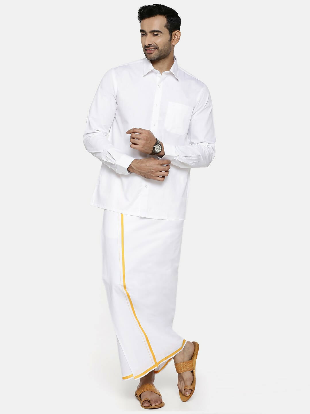 Ramraj Cotton Mens Full Sleeve White Shirt Plus Size