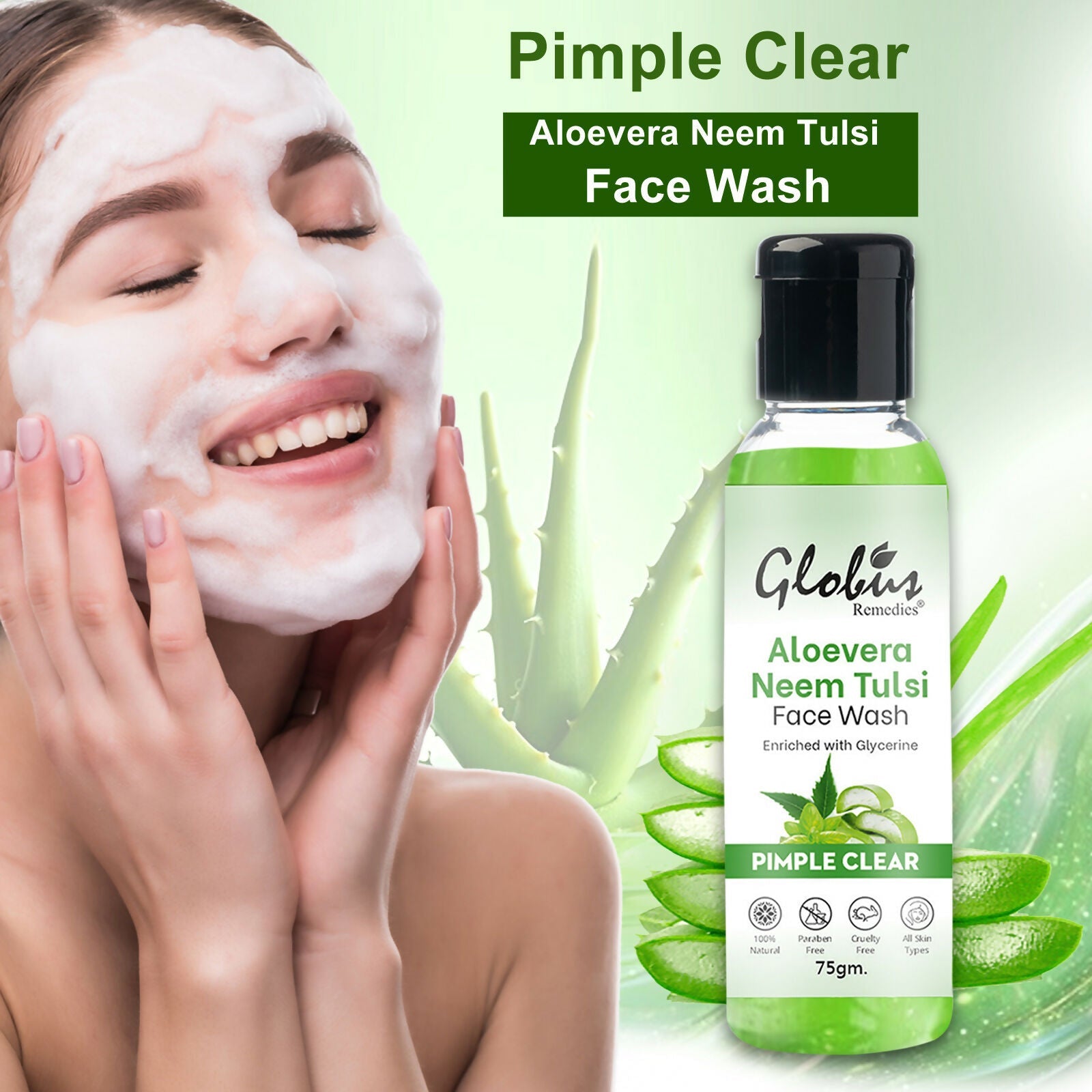 Globus Remedies Aloe vera Neem Tulsi Enriched With Glycerin & Oil Control Formula