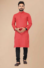 Men's Red Striped Cotton Kurta - Mahotsav