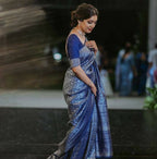 DEIANA'S Beautiful Designer Golden zari Soft Lichi Silk Saree - Blue