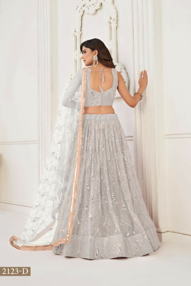 Aastha Fashion Off White Butterfly Net Tone To Tone Thread Work, Sequence Work And Original Mirror Work Embroidery Wedding Wear Lehenga Choli
