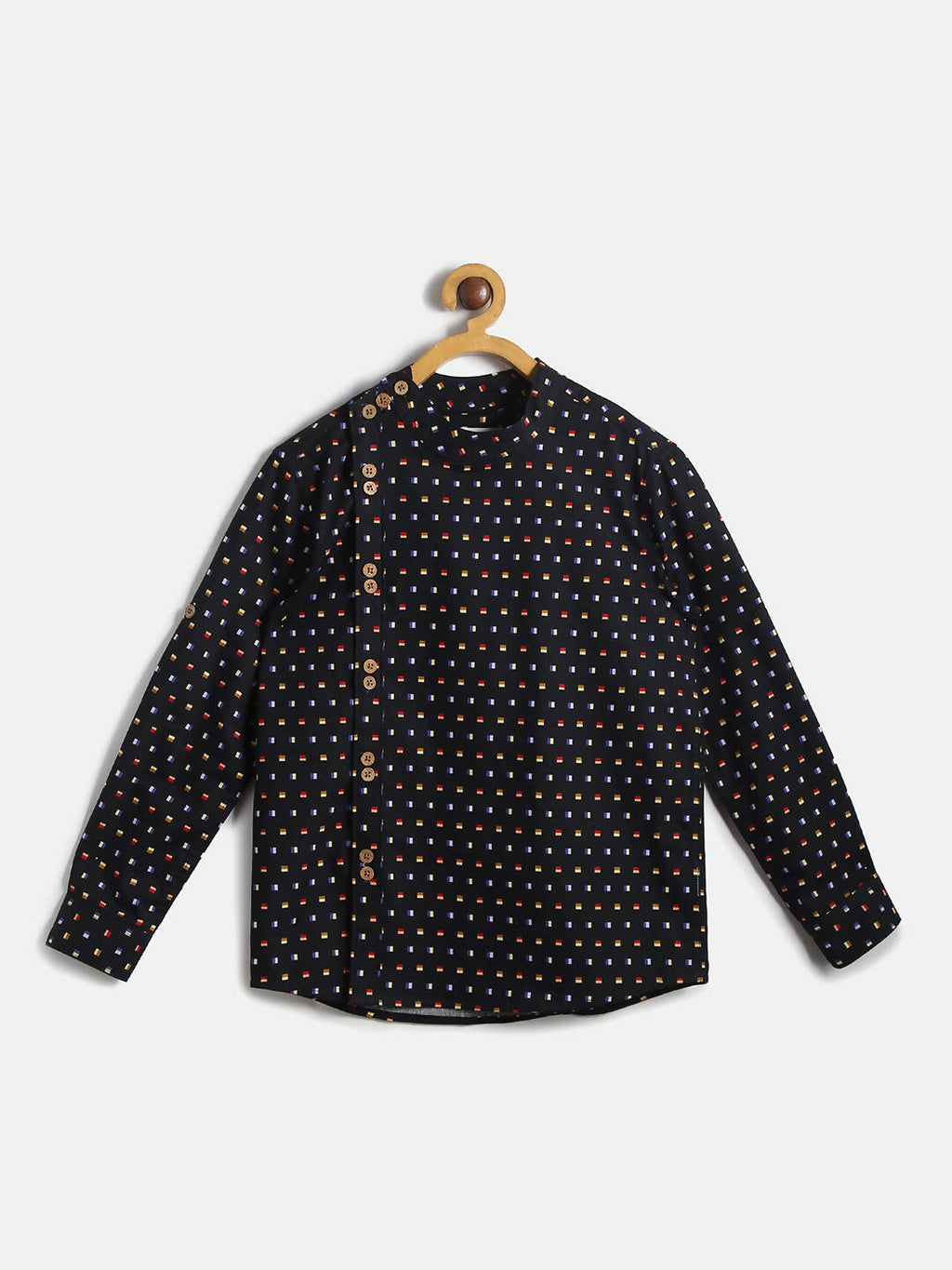 Manet Ethnic Full Sleeves Multi Clour Shirt - Black