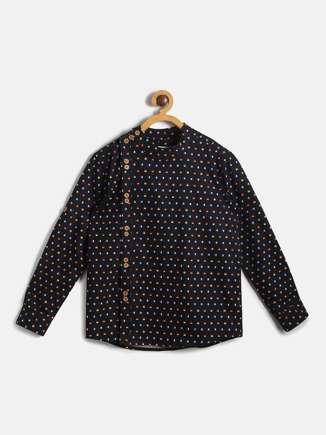 Manet Ethnic Full Sleeves Multi Clour Shirt - Black