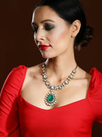 Kundan and Emerald Center Piece Neckpiece- Ruby Raang