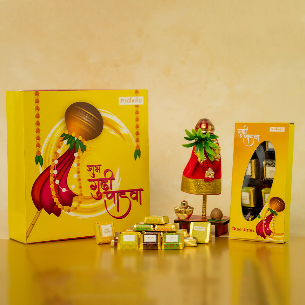Dibha Ruchoks Gudipadwa Delight Assorted Chocolate Box With Gudi Showpiece For Gudipadwa