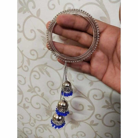 MS Fashion India Stylish Silver Bangles Chains With Blue Pearls Jhumkas
