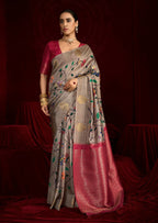 Joban Fashion Multi Color Soft Silk Weaving Fabric With Digital Jamdani Print With Jacquard Rich Pallu & Blouse With Spring Tassels - Distacart