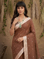 Shree Shyam Fashion Brown Linen Cotton Saree - Distacart