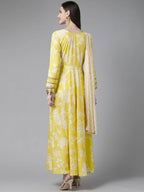 Ahalyaa Womens Lemmon Yellow Crepe Digital Printed Drapped Dress - Distacart