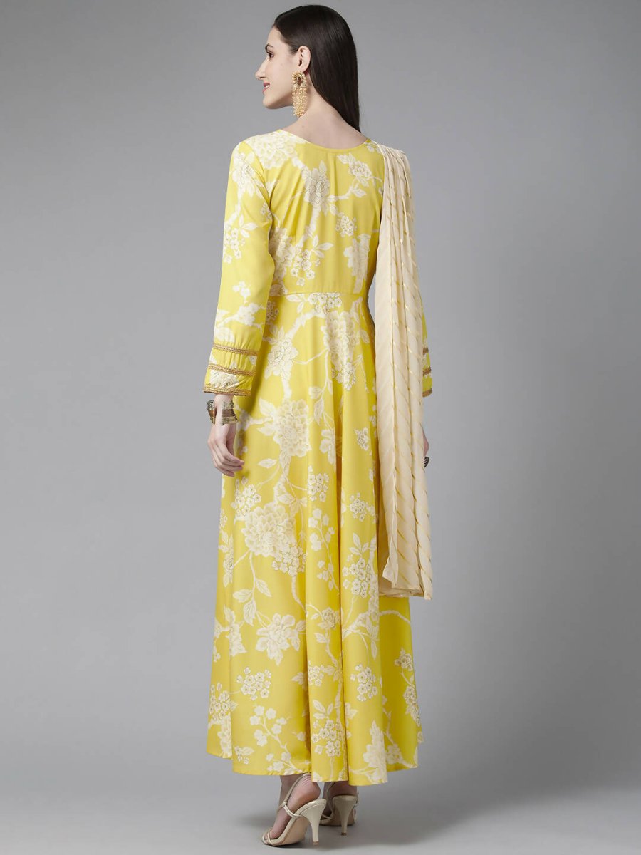 Ahalyaa Womens Lemmon Yellow Crepe Digital Printed Drapped Dress - Distacart