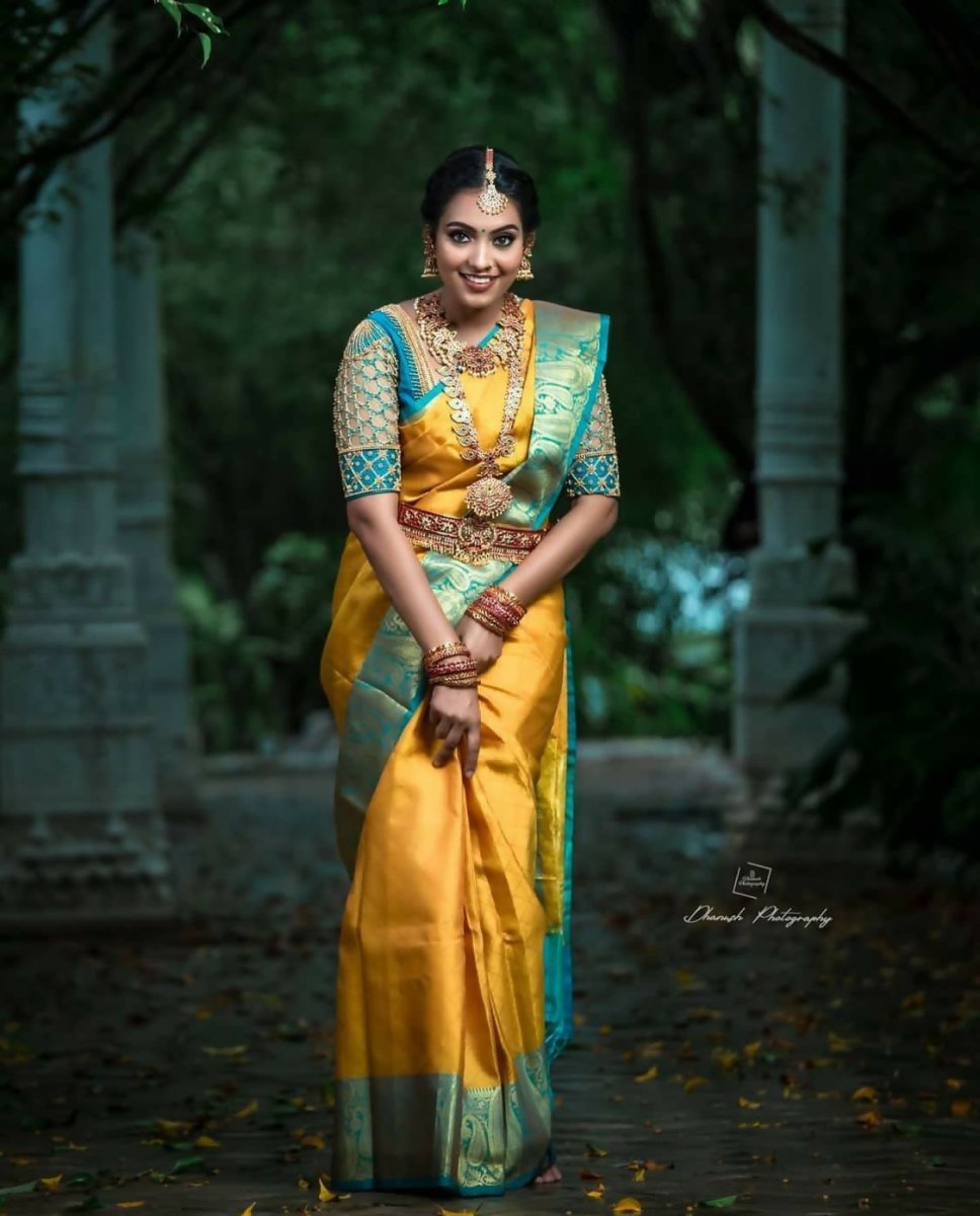 Arfa Fashion House Mustered With Contrast Border Lichi Silk Jacquard Work Saree