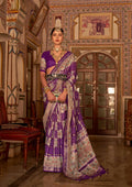 Purple P V Silk Digital Print, Zari Work Printed Saree - Rewaa Parampara