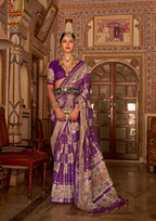 Purple P V Silk Digital Print, Zari Work Printed Saree - Rewaa Parampara