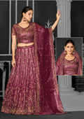 Maroon Net Semi-Stitched Bridal Lehenga - Nimayaa Bonanza