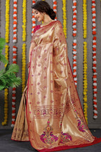Jyoti Fashion Women's Maroon Paithani Silk Zari Woven Saree with Blouse