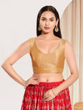 Joban Fashion Gold Mulberry Silk Padded Blouse With Round Neck Sleeveless - Distacart