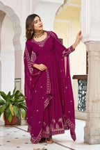 The52 Women's Gorgeous Faux Georgette Fabric Embroidery Work Flared Anarkali Pant and Dupatta Set - Distacart