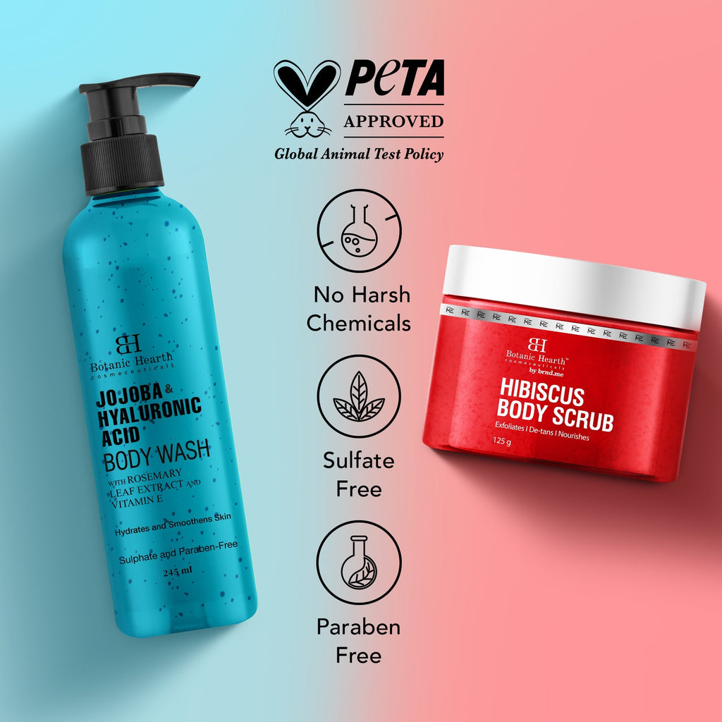 Botanic Hearth Jojoba Hyaluronic Bobywash & Hibiscus Scrub Combo