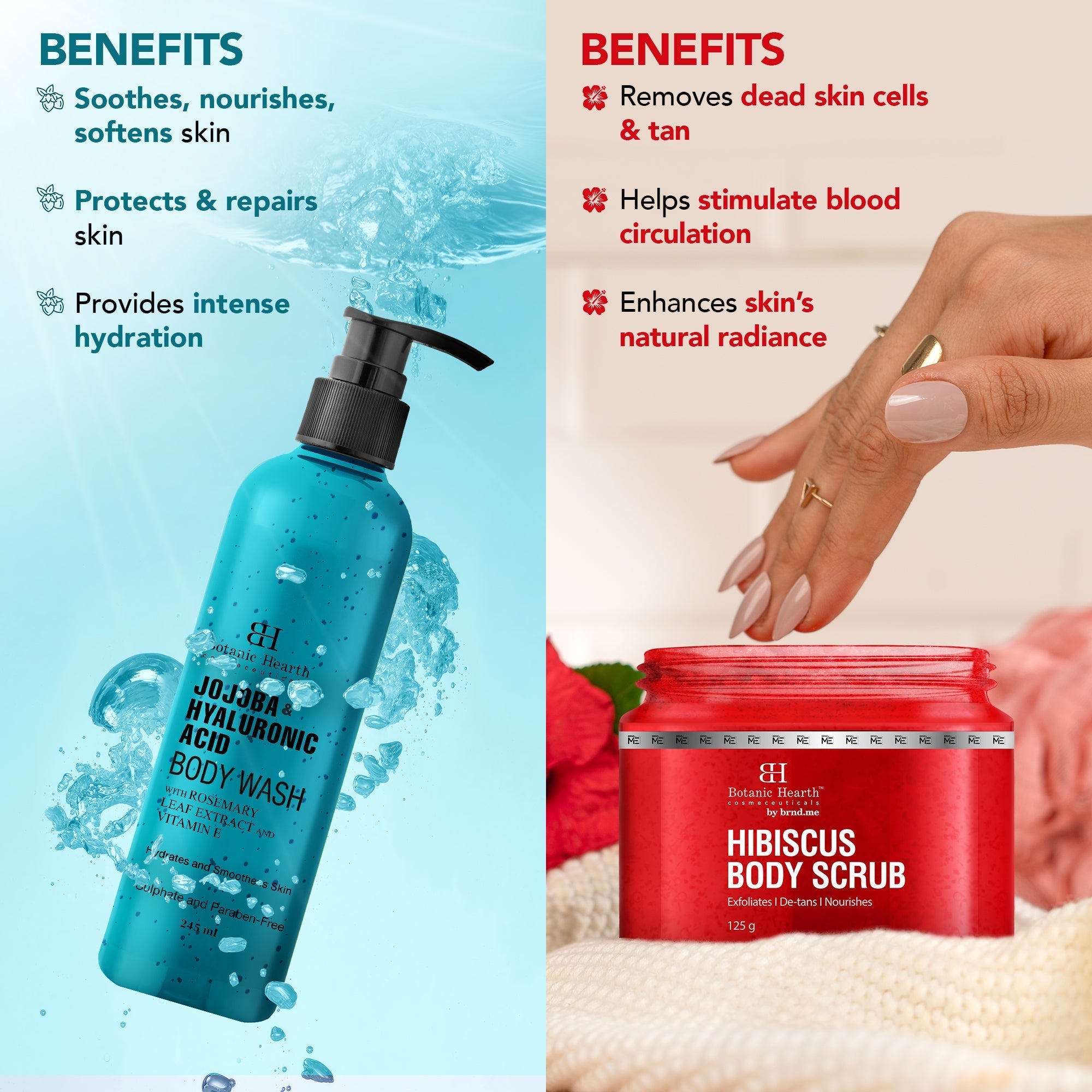 Botanic Hearth Jojoba Hyaluronic Bobywash & Hibiscus Scrub Combo