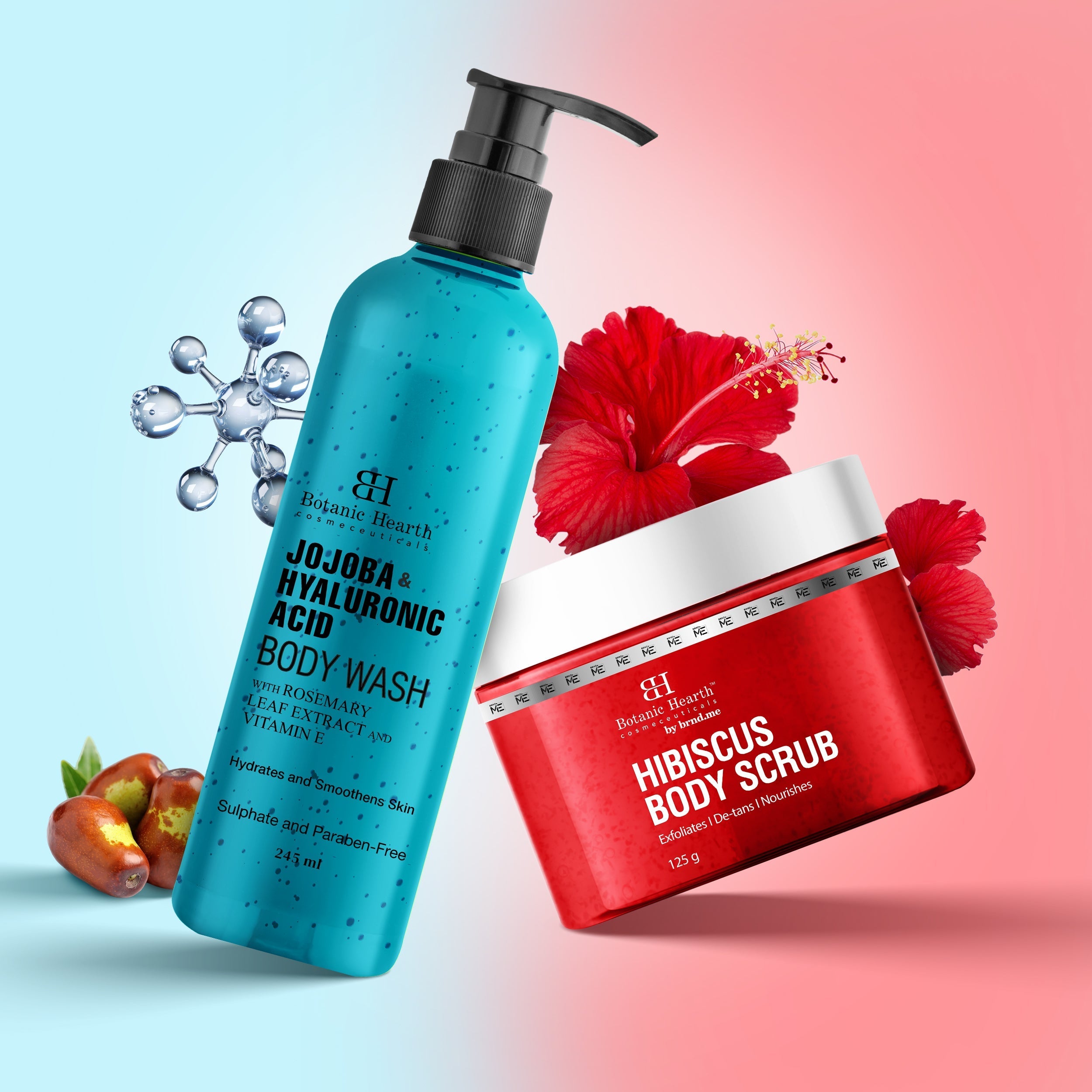 Botanic Hearth Jojoba Hyaluronic Bobywash & Hibiscus Scrub Combo