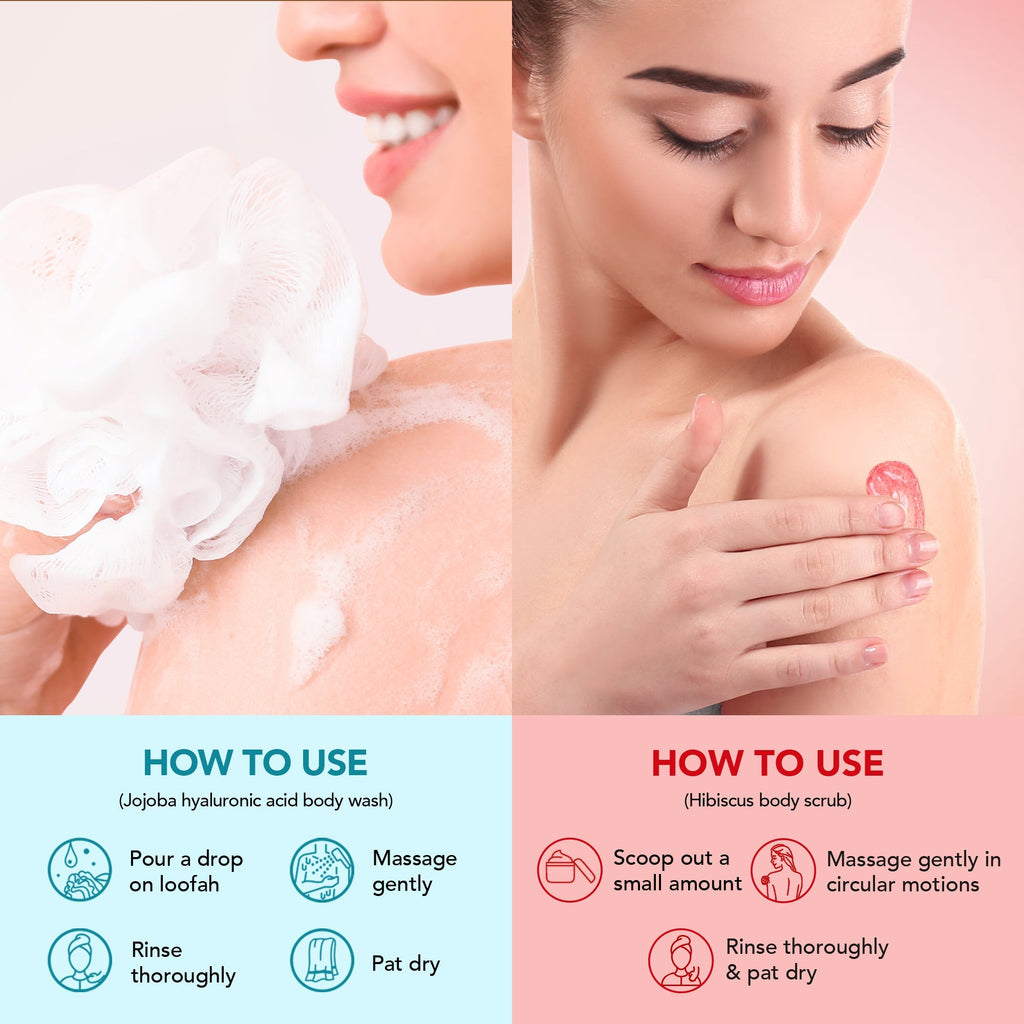 Botanic Hearth Jojoba Hyaluronic Bobywash & Hibiscus Scrub Combo