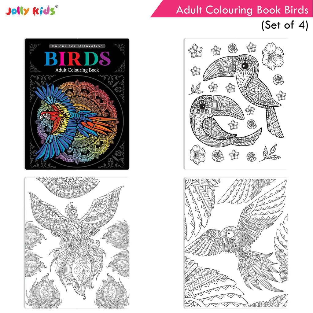 Jolly Kids Adult Colouring Books Set of 4|Adults Colouring Book: Stress Relieving Designs Floral, Animals, Birds & Motivational Quotes Colouring Books - Distacart