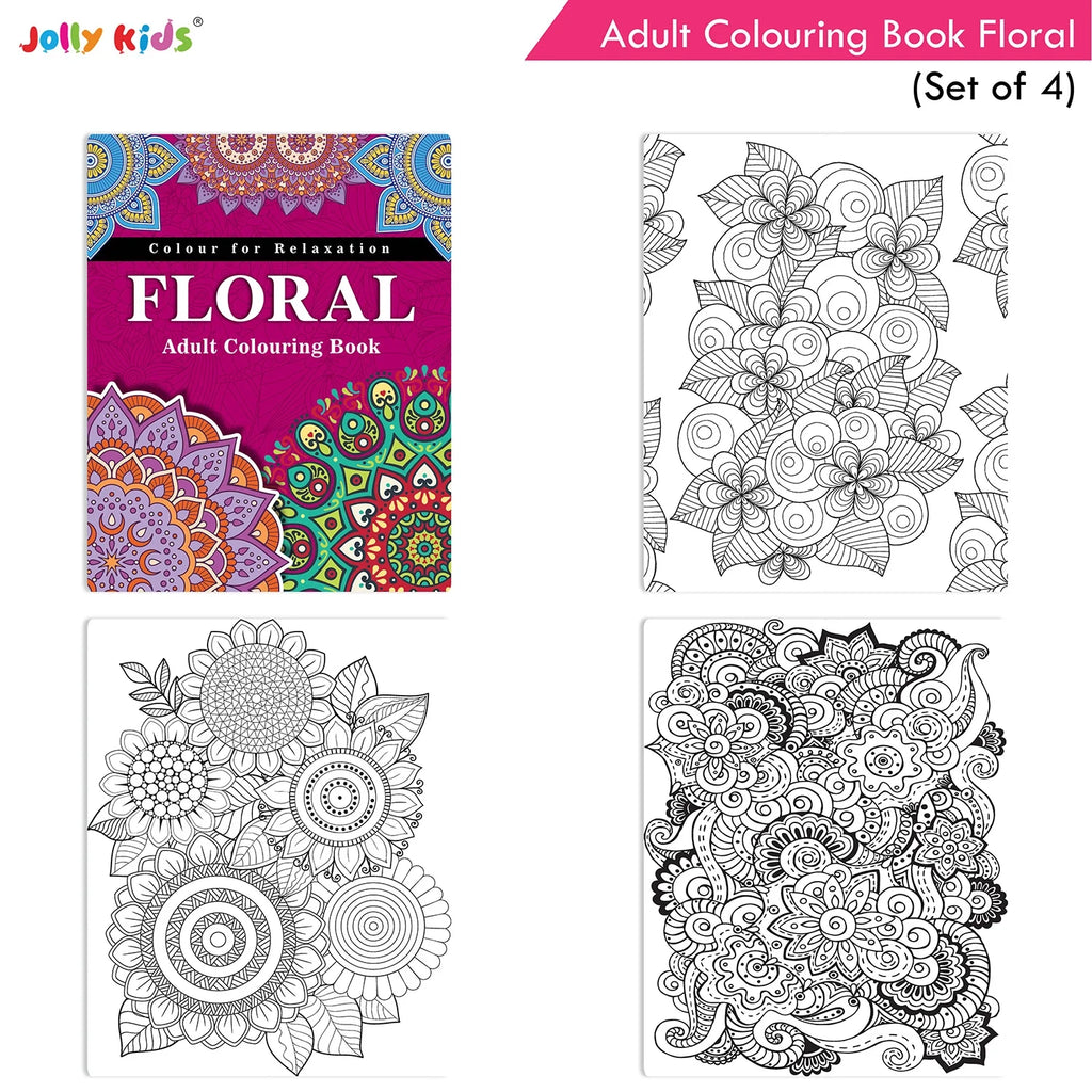 Jolly Kids Adult Colouring Books Set of 4|Adults Colouring Book: Stress Relieving Designs Floral, Animals, Birds & Motivational Quotes Colouring Books - Distacart