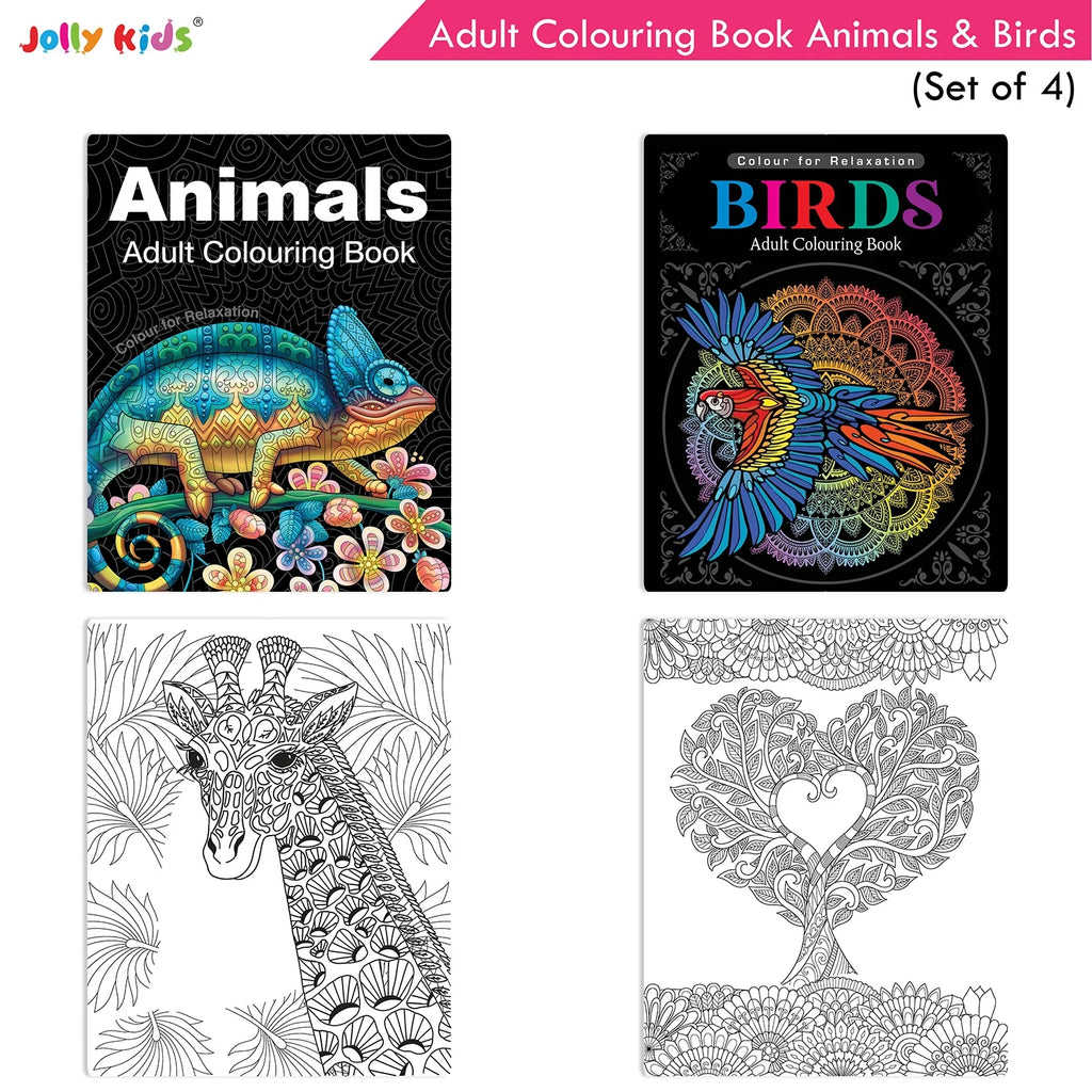 Jolly Kids Adult Colouring Books Set of 4|Adults Colouring Book: Stress Relieving Designs Floral, Animals, Birds & Motivational Quotes Colouring Books - Distacart