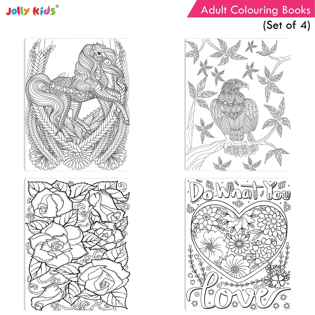 Jolly Kids Adult Colouring Books Set of 4|Adults Colouring Book: Stress Relieving Designs Floral, Animals, Birds & Motivational Quotes Colouring Books - Distacart