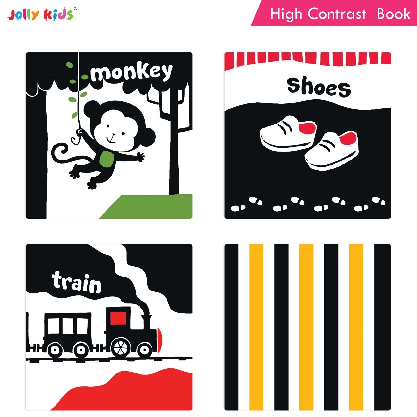 Jolly Kids Baby's First High Contrast Board Books (Set of 4)| Black and White Board Books For Kids Ages 0 - 3 Years - Distacart