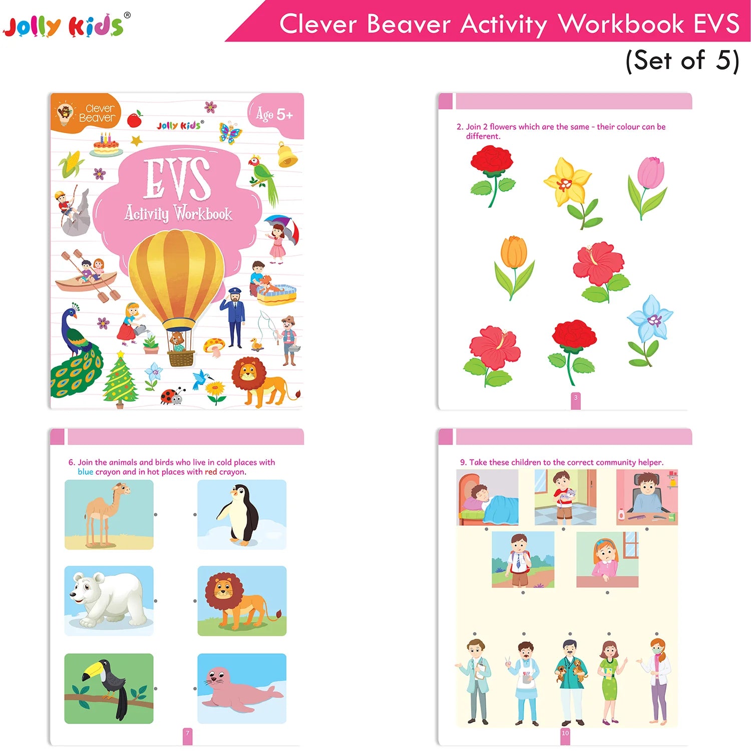 Jolly Kids Clever Beaver Ages 5-6 Years Fun Learning Activities Workbooks Set of 4| English-Maths-EVS-Good Habit-Logical Reasoning - Distacart
