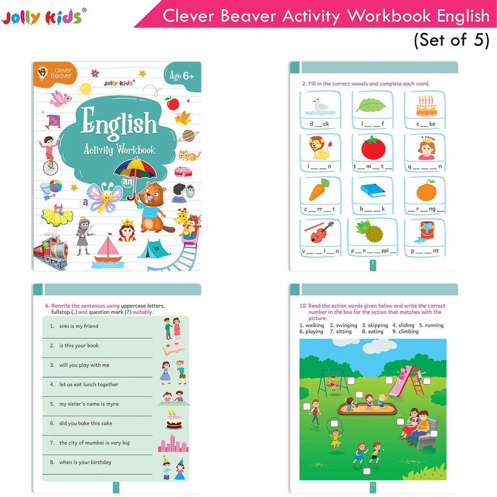 Jolly Kids Clever Beaver Ages 6-7 Years Fun Learning Activities Workbooks Set of 4| English-Maths-EVS-Good Habit-Logical Reasoning - Distacart