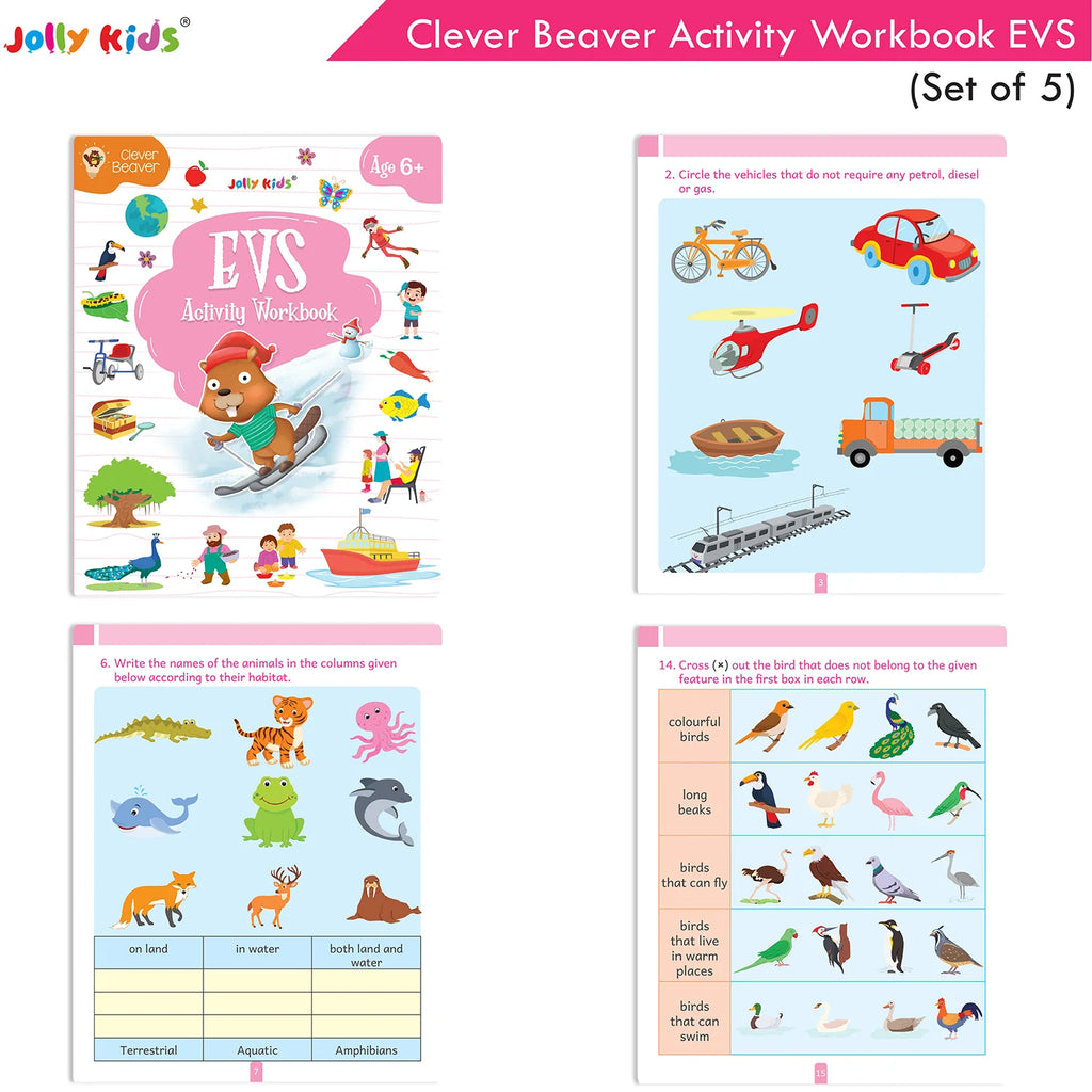 Jolly Kids Clever Beaver Ages 6-7 Years Fun Learning Activities Workbooks Set of 4| English-Maths-EVS-Good Habit-Logical Reasoning - Distacart