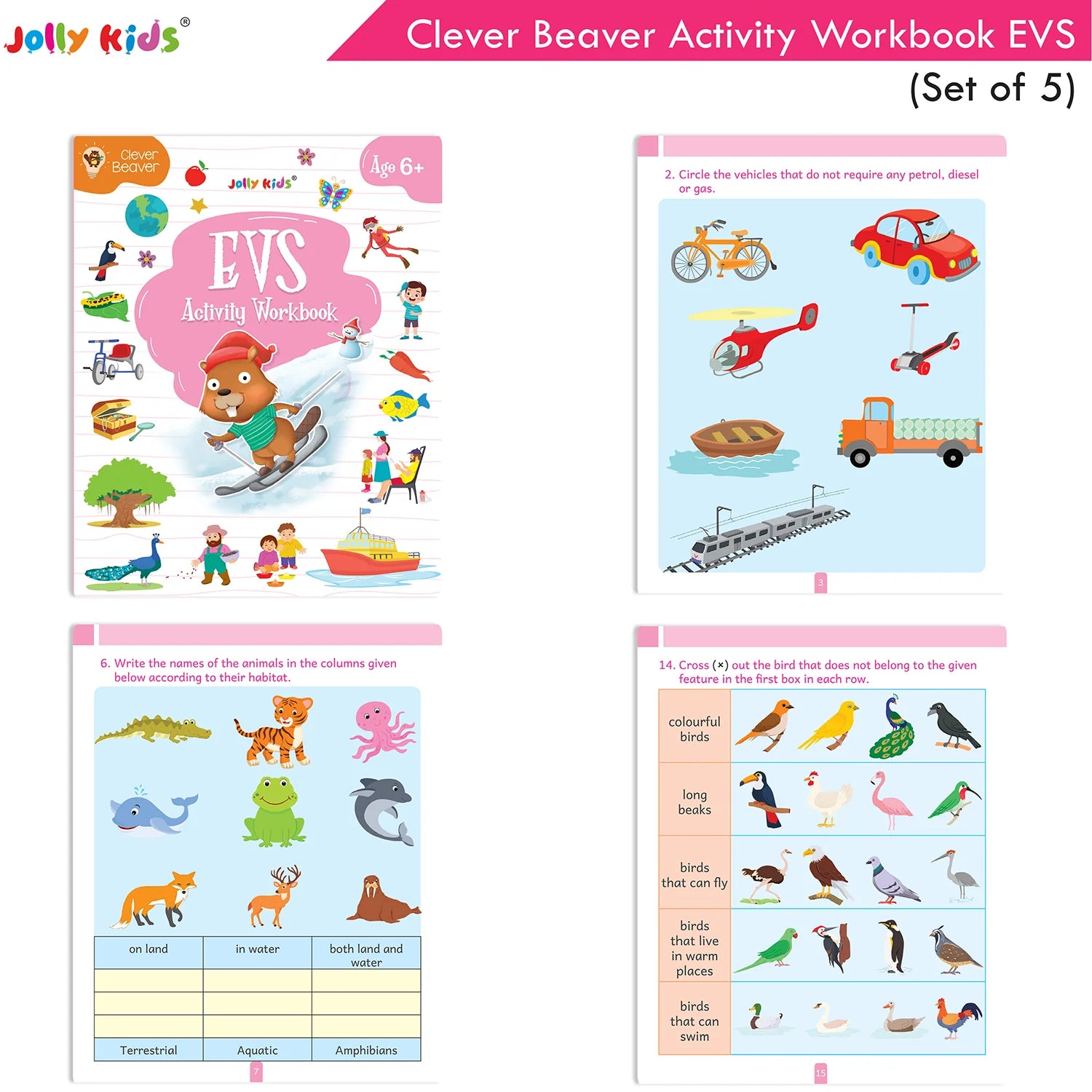 Jolly Kids Clever Beaver Ages 6-7 Years Fun Learning Activities Workbooks Set of 4| English-Maths-EVS-Good Habit-Logical Reasoning - Distacart